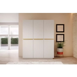 Szafa Nicole 150 cm z półkami - biały mat / złote uchwyty